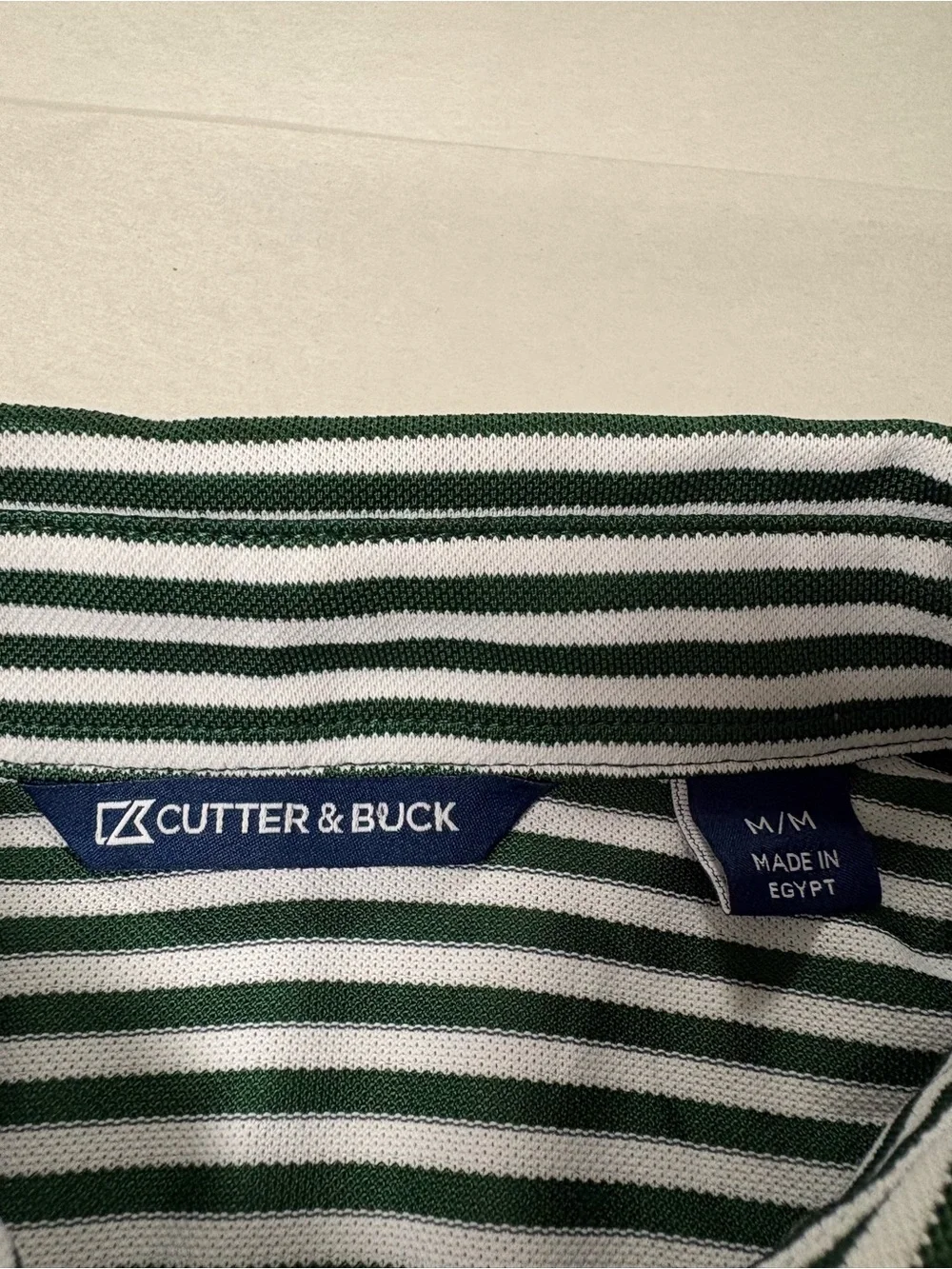 Cutter& Buck Classic Men’s Green & White Stripe Polo Shirt Golf Medium